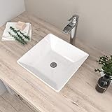 Mocoloo White Vessel Sink Square 16 x 16 Inch Bathroom Sink Above Counter Porcelain Ceramic Vanity Sink…