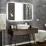 COSTWAY Badspiegel mit Anti-Beschlage Spiegelheizung, LED-Spiegel dimmbar, Badezimmerspiegel 3000K-6000K…