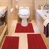 Gestreiftes ultraweiches Badezimmerteppiche und Matten-Set, 3-teiliges Badezimmerteppich-Set, rot, dicke…