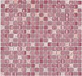 Mosaik Quadrat Crystal/Stein mix rosa Glas Naturstein Fliesenspiegel, Mosaikstein Format: 15x15x8 mm,…