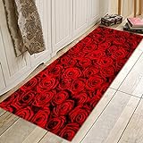 Badezimmerteppich und Fußmatte, Motiv: rote Rosen, 17 mm dick, Memory-Schaum, rutschfest, saugfähig,…