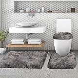 McEu Badezimmerteppich Set 3 Teilig, rutschfest Waschbar Badvorleger Set, Flauschige Hochflor Saugfähig…