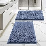 MitoVilla 2-teiliges blaues Badezimmerteppich-Set, extra weiche, saugfähige Chenille-Badteppiche, dicker…