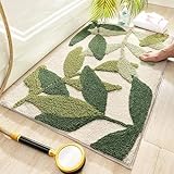 Badezimmerteppich mit grünen Blättern, schöner Badteppich, Naturpflanzen-Badezimmermatte, waschbare…