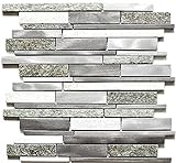 Mosaik Fliese Quarzit Naturstein Aluminium silber grau hellbeige Verbund für WAND BAD WC DUSCHE KÜCHE…