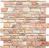 Mosaik Brickmosaik uni Rossoverona Marmor Naturstein Küche, Mosaikstein Format: 25-105x15x8 mm, Bogengröße:…