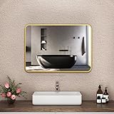 Boromal Badspiegel 50x70cm Spiegel Gold Badezimmerspiegel Vertikal/Horizontal Dekorative Wandspiegel…