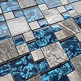 Hominter Wandfliesen aus grauem Marmor, blaugrünes Glas, für Badezimmer, Dusche, vielseitiges Mosaik,…