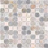 Mosaik Quadrat Quarzit beige/grau Quarzit Naturstein Küche, Mosaikstein Format: 22x22x10 mm, Bogengröße:…