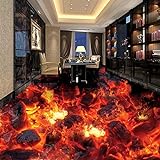 Vicueyy Wandbild Tapete Modern Fire Flame 3D Boden Wandfliesen Aufkleber Wohnzimmer Studie Pvc Wasserdicht Tragen 3D Bodenbelag Tapete-400x280cm