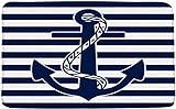 ZSSEZS Nautical Anchor Bath Mat Blue Anchor Navy Blue White Stripes Nautical Theme Ocean Lovers Modern…