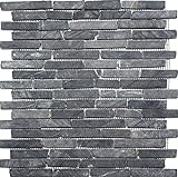 Mosaik Brick uni Nero Marquina Marmor Naturstein Küche, Mosaikstein Format: 25-105x15x8 mm, Bogengröße:…