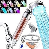 SEANADO LED-Duschkopf, Handbrause mit Schlauch, Ersatzfilter und Duschhalterung, Regenfall, 7 Farbwechsel,…