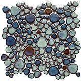 Hominter 10 Blatt Kieselsteine, Porzellan-Fliesen, gemischt, Aqua und Braun, glasierte Keramik-Mosaiksteine,…