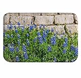 A.Monamour Badematten Badteppiche Badvorleger Blaue Blumen Texas Bluebonnet Weißen Stein Ziegel Wand…