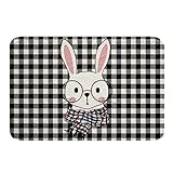 Kinder Kaninchen Teppiche 40 x 60 Kawaii Cartoon Kaninchen Eingangsteppich Schwarz Weiß Gitter kariert…