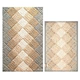 Badezimmer-Teppich-Set, 2-teilig aus 100 % Baumwolle, Albany inspiriert, Badteppich, 53x81 cm, grau-beige,…