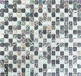 Mosaik Quadrat Crystal/Stein/Edelstahl mix grau Metall Mix Fliesenspiegel, Mosaikstein Format: 15x15x8…