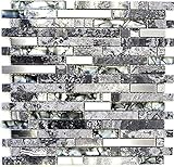 Mosaik Fliese Transluzent Edelstahl grau Verbund Glasmosaik Crystal Stein Stahl grau für WAND BAD WC DUSCHE KÜCHE FLIESENSPIEGEL THEKENVERKLEIDUNG BADEWANNENVERKLEIDUNG Mosaikmatte Mosaikplatte