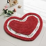 Badezimmerteppich mit Blumenmuster und Rosen-Herzform, Bodendekoration, Teppich, weich, rutschfest,…