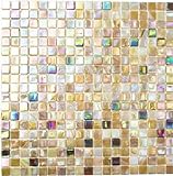 Mosaik Quadrat mix sandfarbend Glas irisierend Perlmut oriental Fliesenspiegel, Mosaikstein Format:…