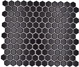 Hexagonale Sechseck Mosaik Fliese Keramik mini schwarz matt Duschrückwand Fliesenspiegel Wandfliese…