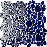 Mosaik Kiesel uni kobaltblau glänzend Keramik Drops Pebbles Fliesenspiegel | 10 Mosaikmatten