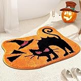Waslary Halloween Badematte Fußmatte Schwarze Katze Absorbierende Badteppich Lustig rutschfest für Flure…